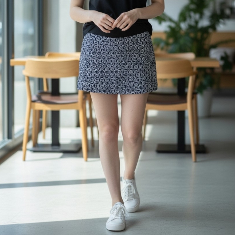 Blue and White Geometric A-Line Mini Skirt